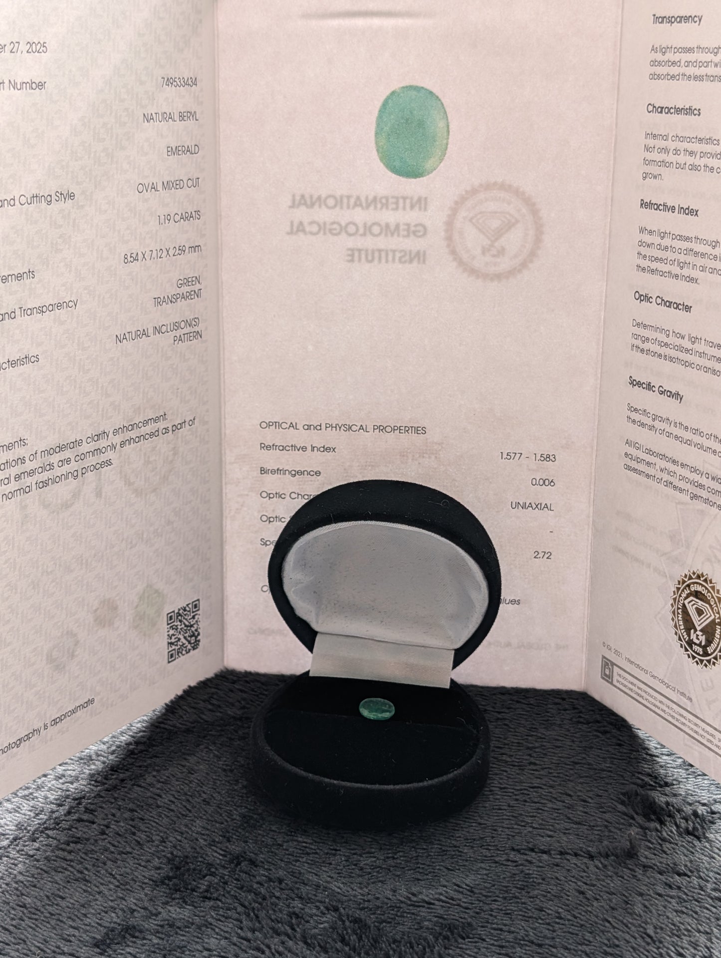 Émeraude Naturelle Africaine — 1,19 ct — Oval Mixed Cut — Certifiée IGI