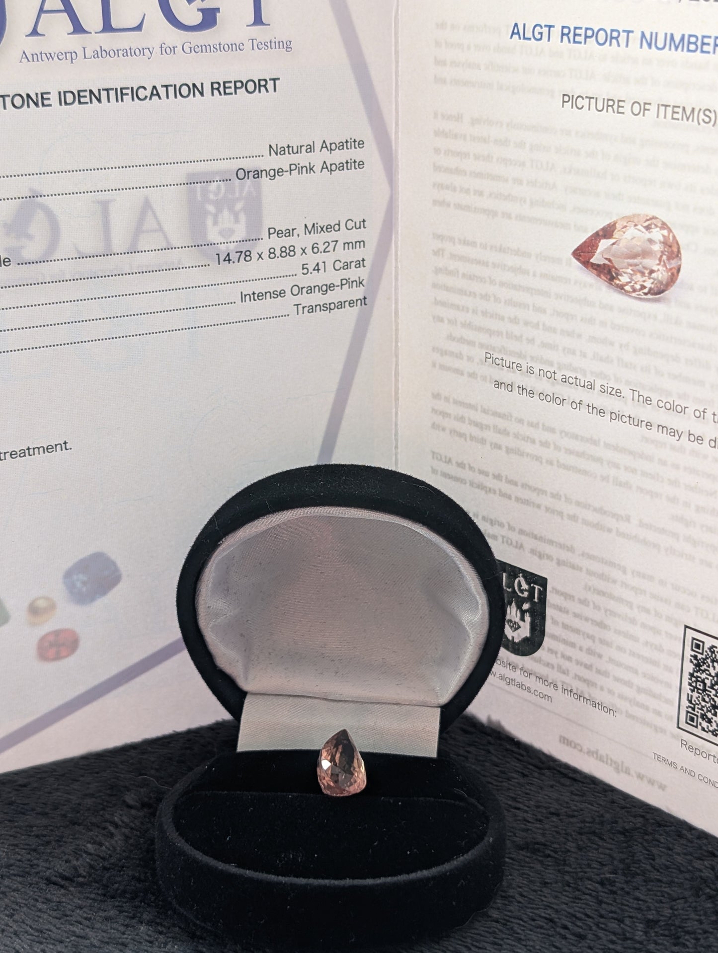 Apatite Orange Rose Intense — 5,41 ct — Poire — Certifiée ALGT