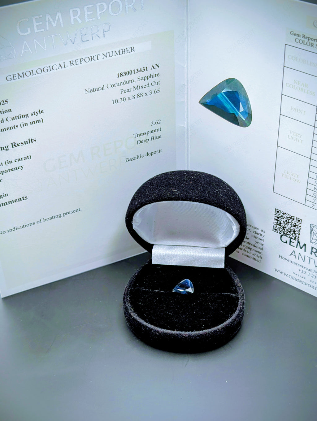 Saphir Deep Blue Poire 2,62 ct – Basaltic #1830013431 AN