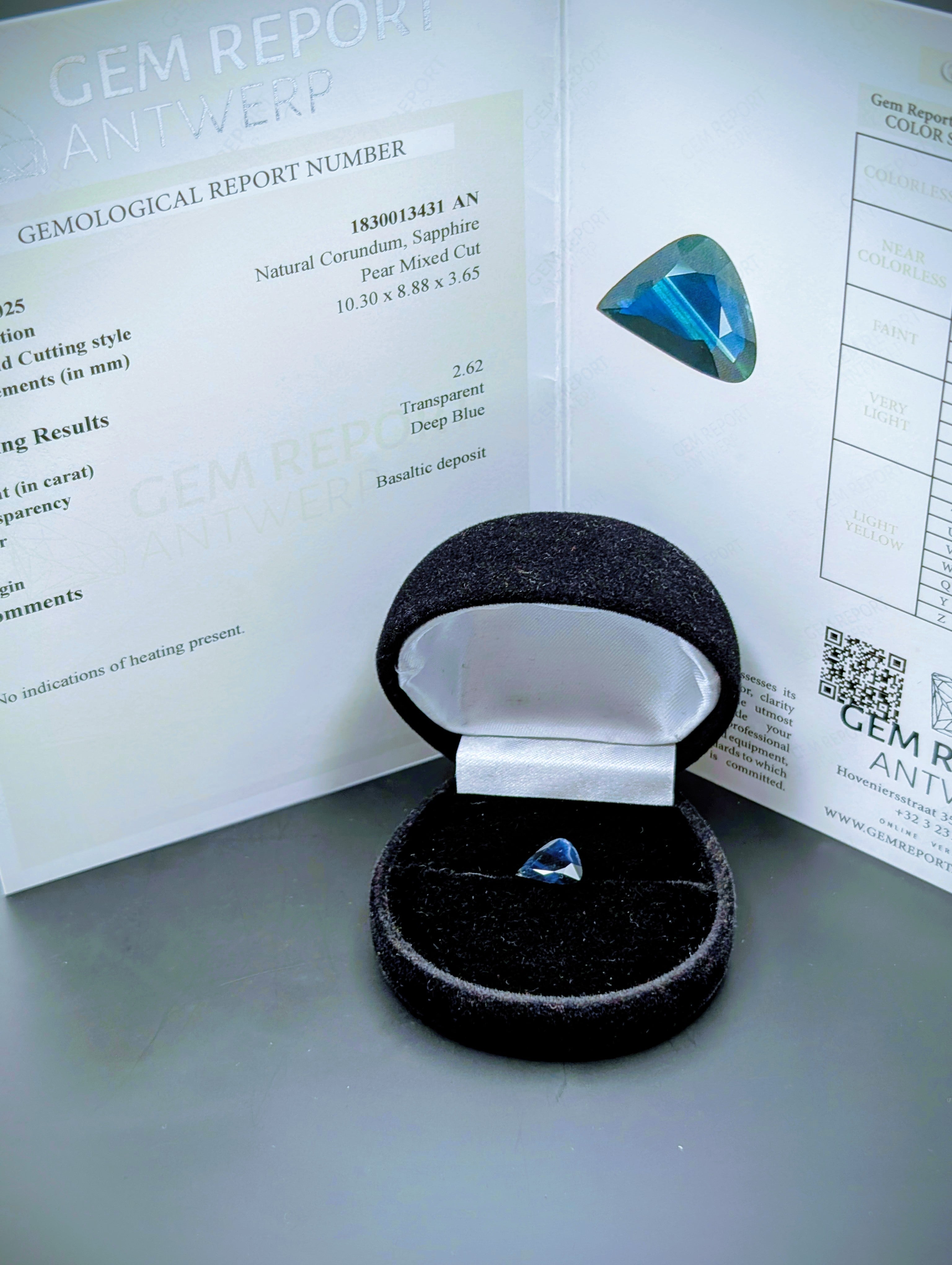 Saphir Deep Blue Poire 2,62 ct – Basaltic #1830013431 AN